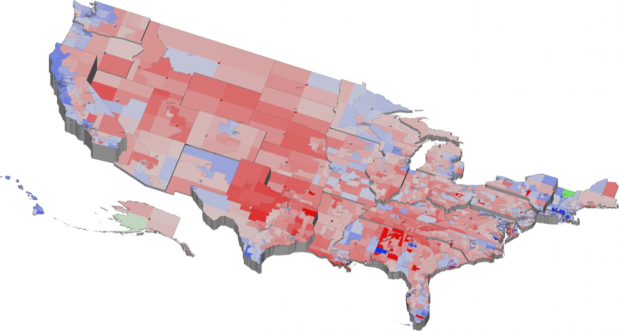 An example of a perceptually-motivated multidimensional visualization of recent U.S. election results.