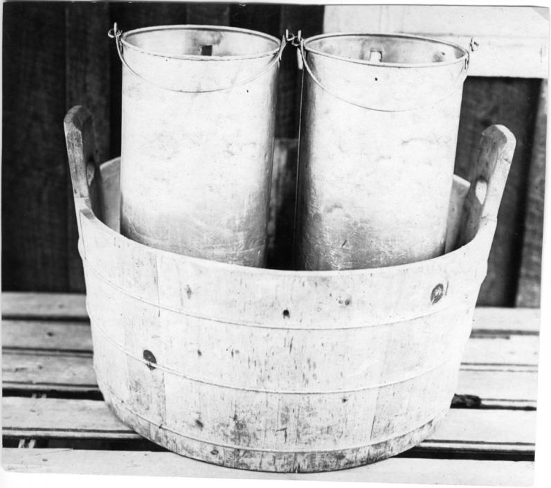 Apparatus for making cottage cheese, one of the meat alternatives during World War I.