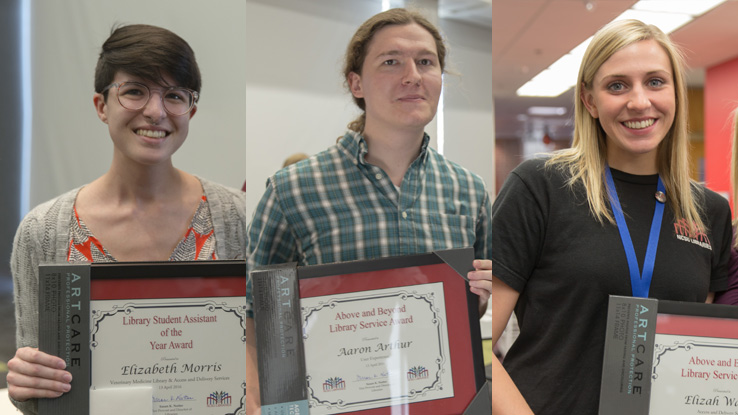 Elizabeth Morris, Aaron Arthur and, Elizah Warren were recognized at the Student Assistant Program Committee’s spring student appreciation and awards event.