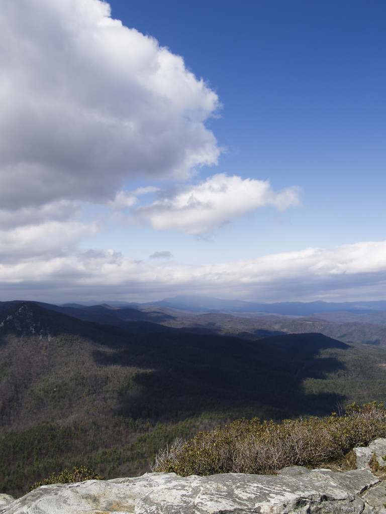 This is the shadow of a cloud passing over Linville Gorge as seen from Table Rock. Table Rock is located near Morganton, North Carolina. 