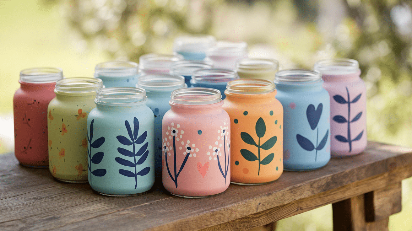 Colorful, painted jars.