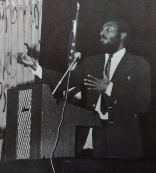 Dick Gregory speaking in the NC State Student Union, 2 March 1970