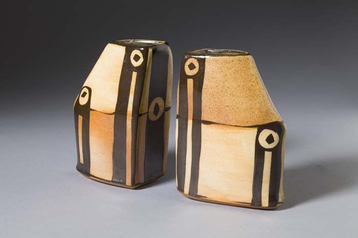 Suze Lindsay, Pair of Black and Tan Vases. Gift of Bernard J. and Patricia H. Hyman.