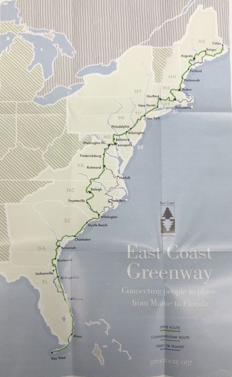 East Coast Greenways Route Map (front), 2017